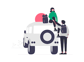 A couple near a jeep illustration